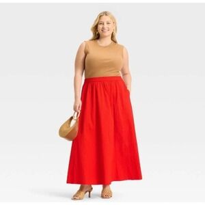 A New Day Women's Maxi Picnic A-Line Skirt Red XXL